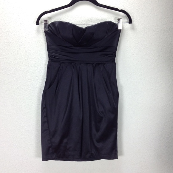Arden B Black Satin Strapless Mini Dress - Picture 7 of 8